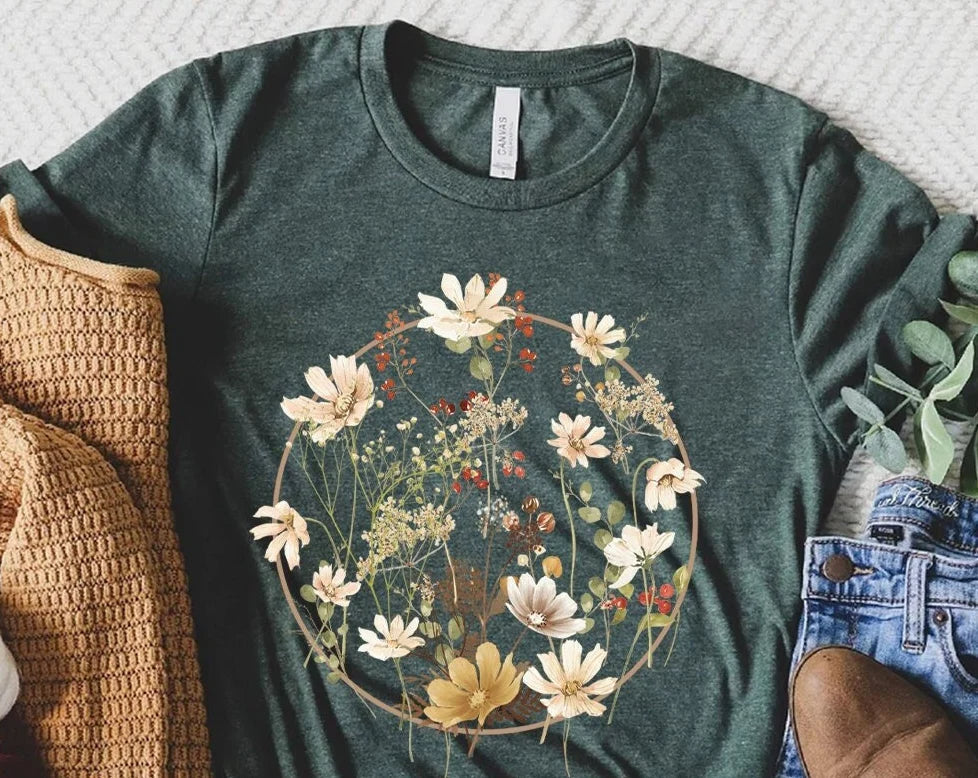 Blumenhemd, ästhetisches Geschenk für Sie, bequemes T-Shirt mit Rundhalsausschnitt