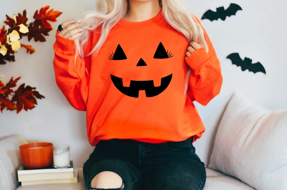 Halloween Citrouille Visage Automne ras du cou Sweat confortable