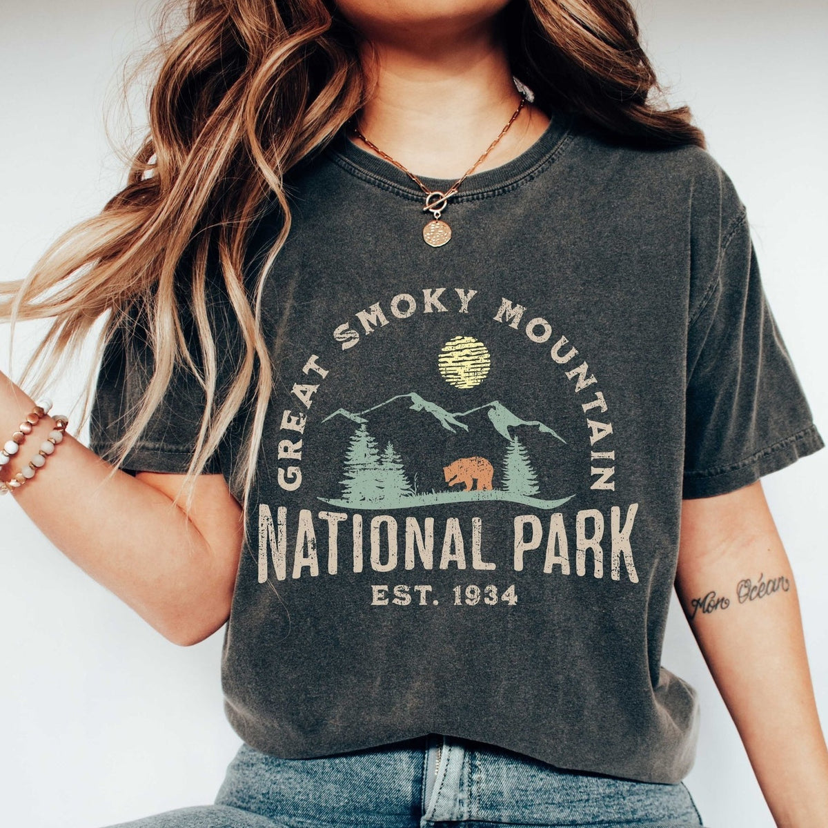 Tshirt couleurs de confort rétro parc national Great Smoky Mountain