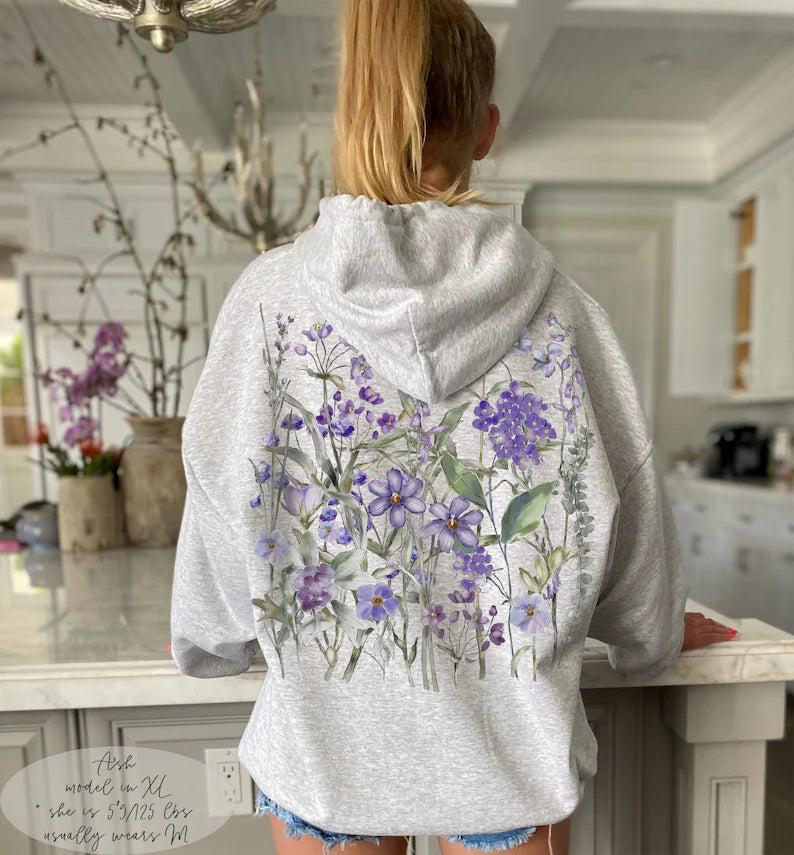 Vintage gepresste Blumen Kapuzenpullover