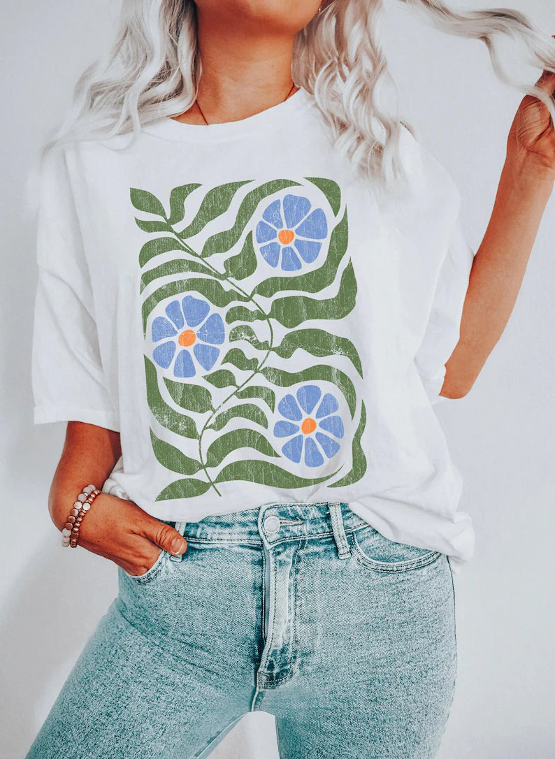 Boho Floral Vintage Confort Couleurs T-shirt surdimensionné