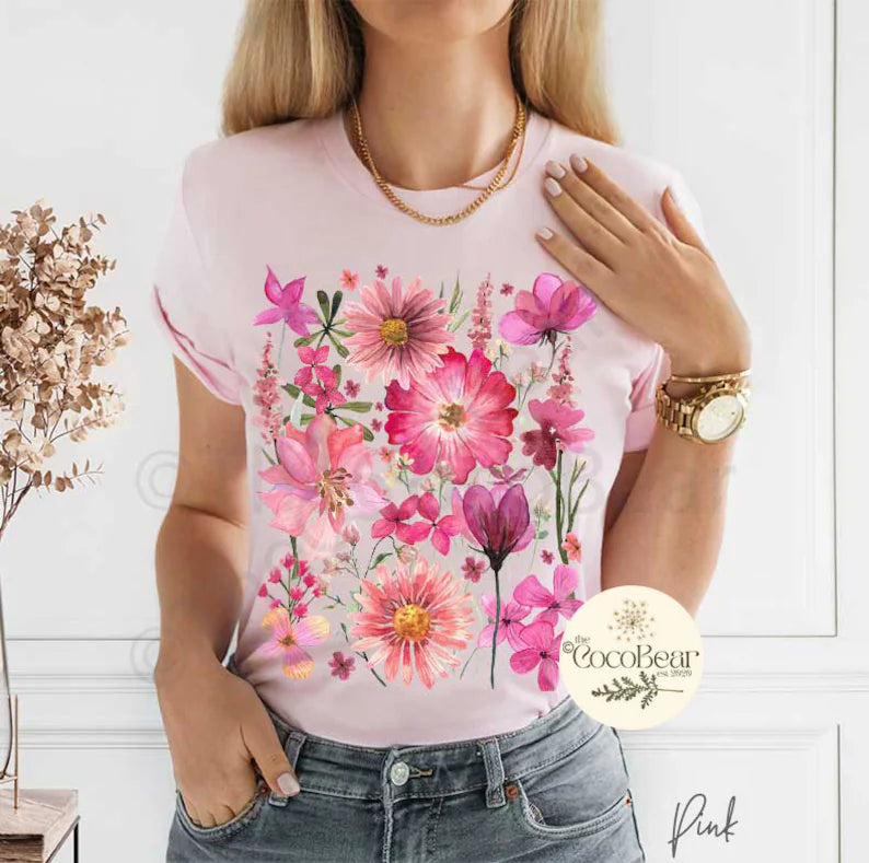 Tshirt Fleurs Pressées Boho Wildflowers Cottagecore Chemise